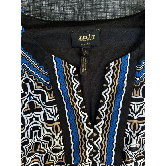 Laundry By Shelli Segal L Tunic Shift Dress Drop Waist Stretch Lined Black Blue - Picture 4 of 9